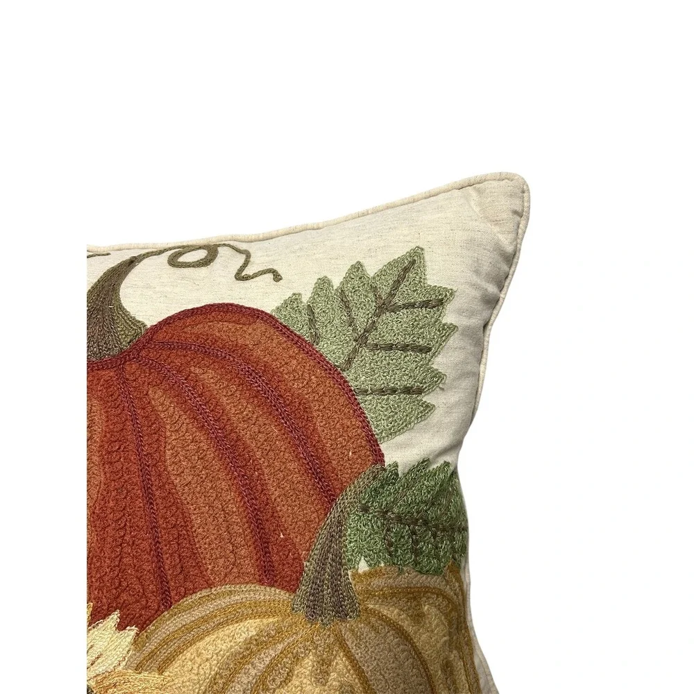 Gilded Maple Embroidered Down Pillow Pumpkin 3D Harvest Fall Autumn‎ 17x17